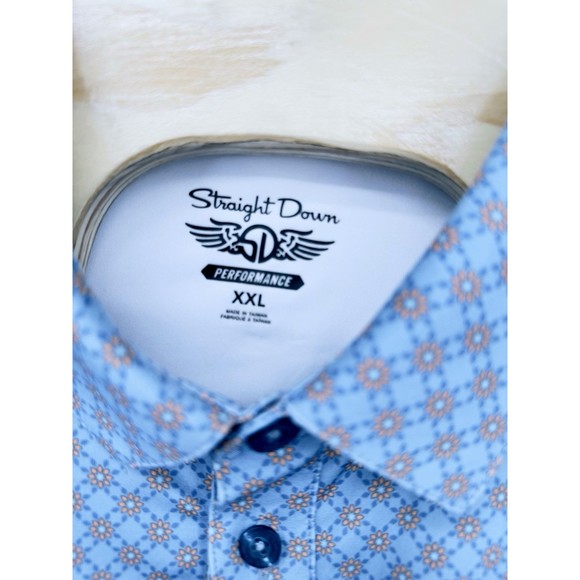 Straight Down‎ Performance Golf  Polo Shirt AOP Blue 2XL Baby Blue floral print - Picture 3 of 13